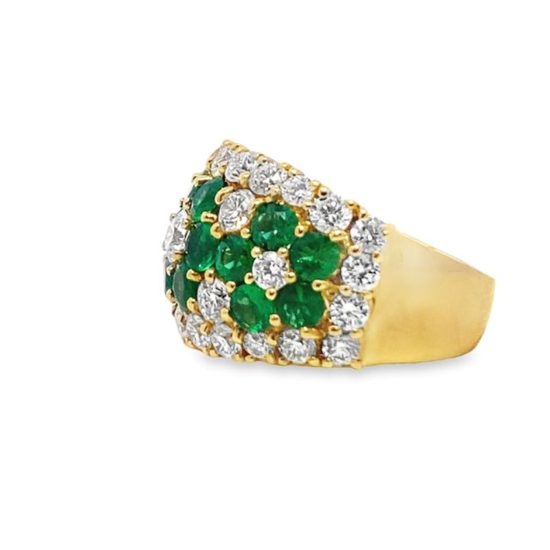 Estate Emerald And Diamond Flower Design Wide Band